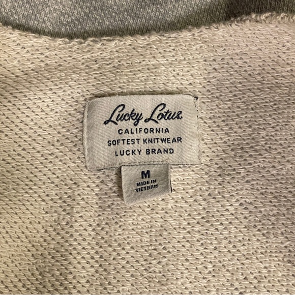 Lucky Lotus by Lucky Brand Cotton Knit Jacket, Gray & Cream, Medium - Picture 9 of 10
